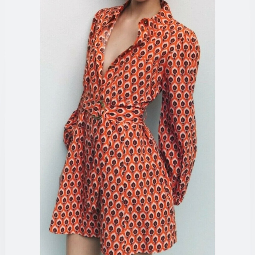 Zara Belted A-Line Long Sleeve Dress